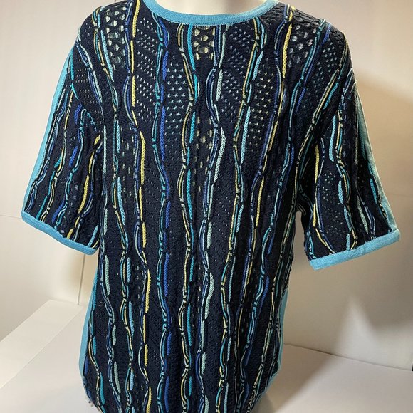 Coogi, Short Sleeve Sweater, size XL, Blue-multi